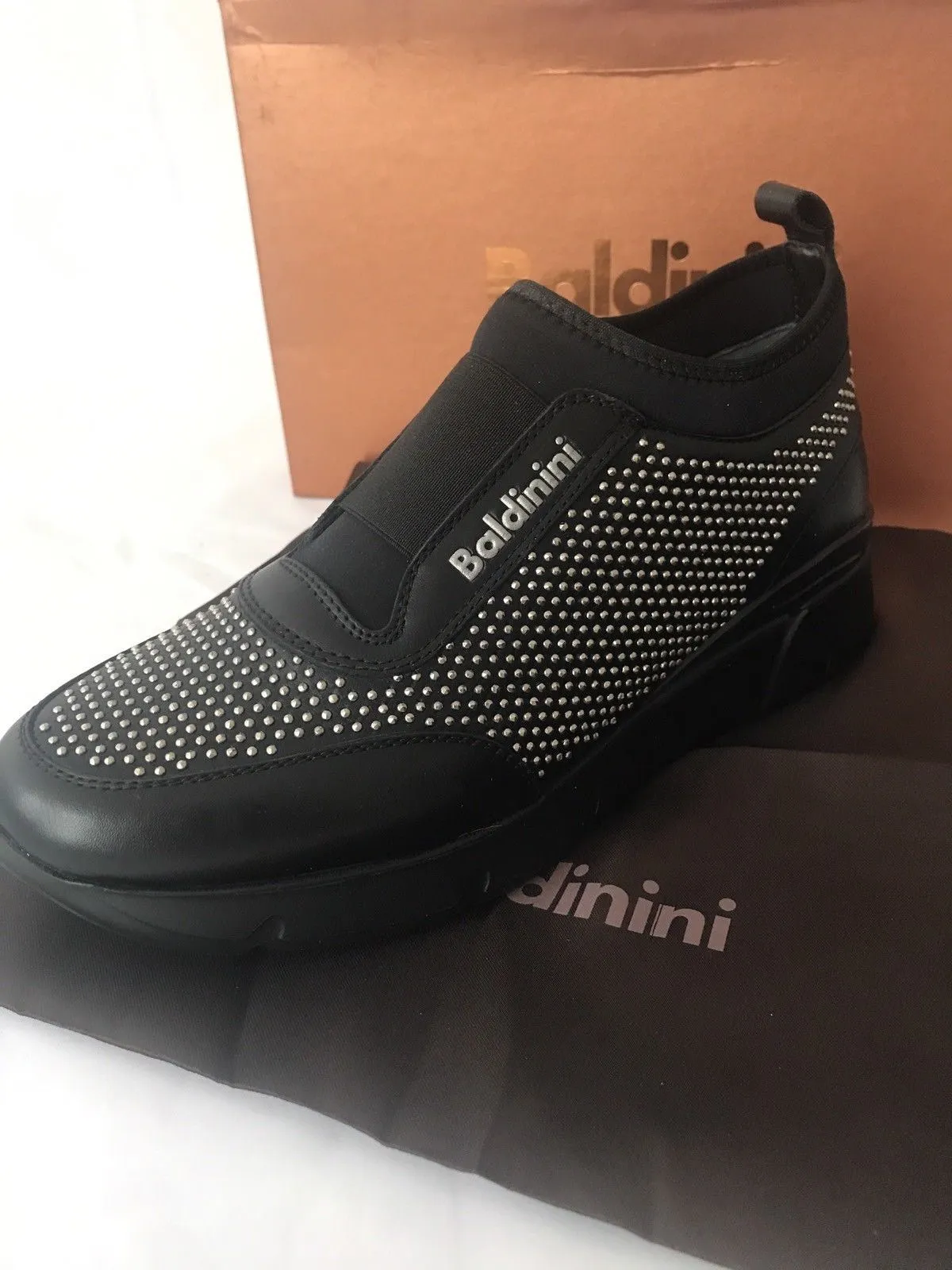 NIB $580 Baldinini Women’s  Studded Sneakers 748465  Black 37 Eu Made in Italy