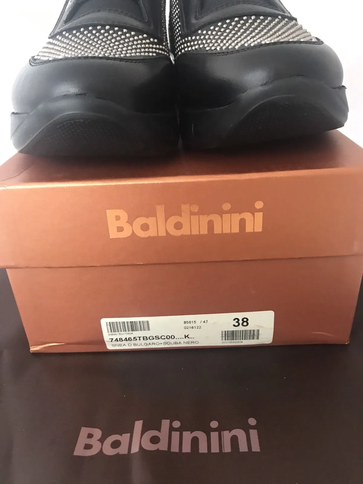 NIB $580 Baldinini Women’s  Studded Sneakers 748465  Black 37 Eu Made in Italy