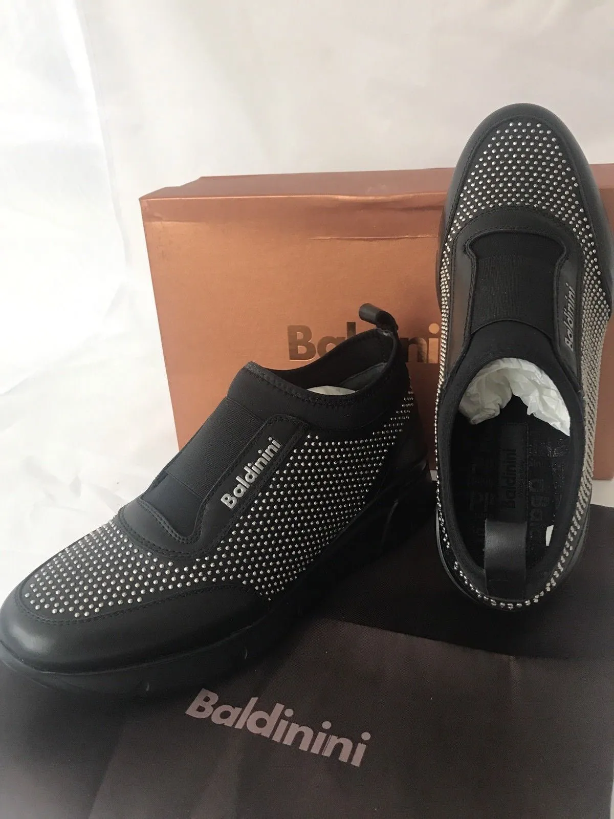 NIB $580 Baldinini Women’s  Studded Sneakers 748465  Black 37 Eu Made in Italy