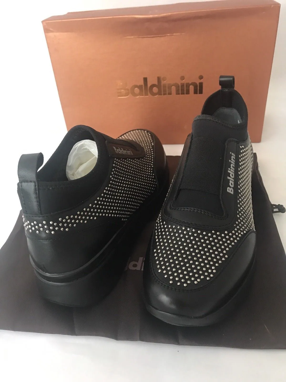 NIB $580 Baldinini Women’s  Studded Sneakers 748465  Black 37 Eu Made in Italy