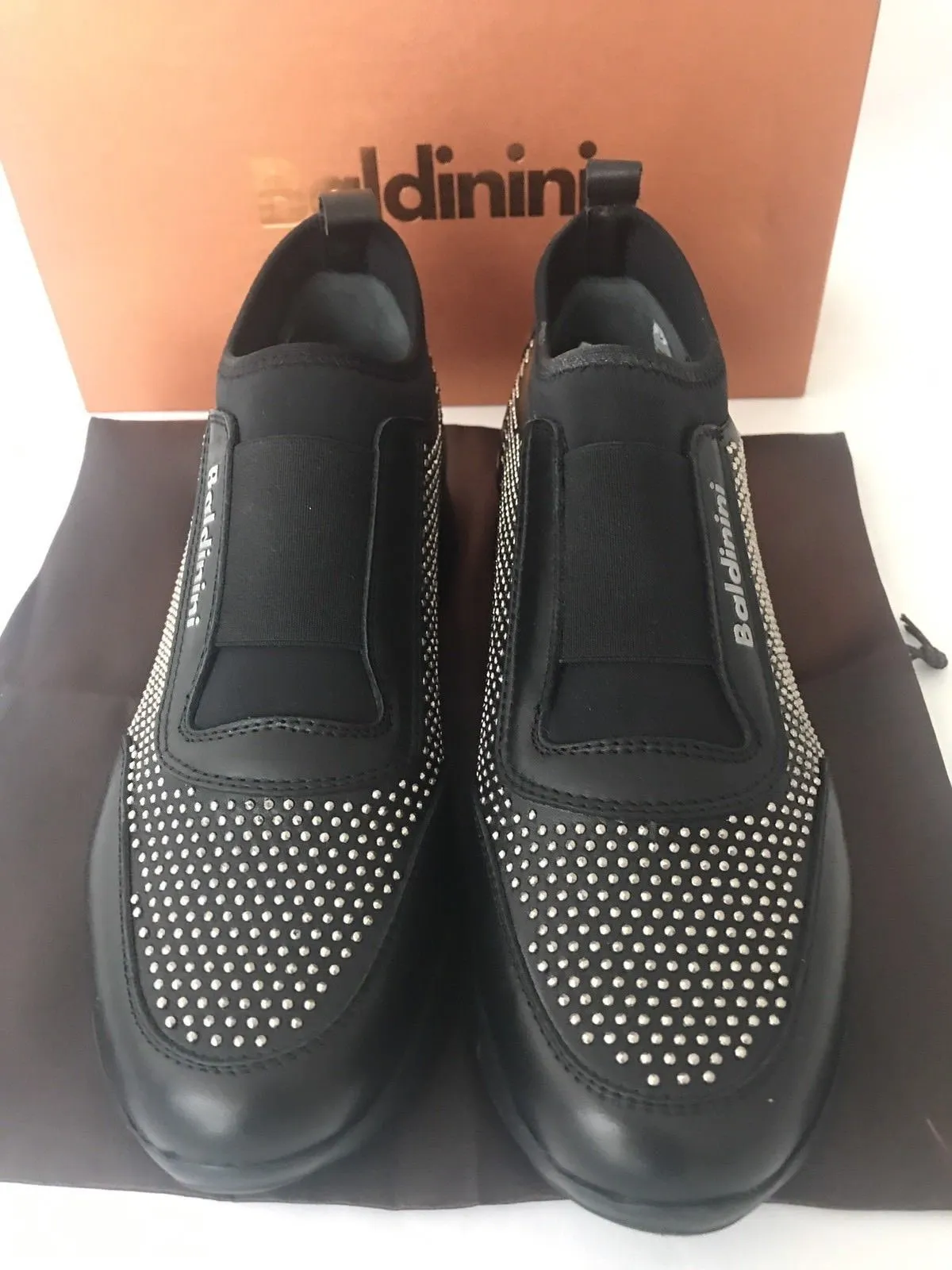 NIB $580 Baldinini Women’s  Studded Sneakers 748465  Black 37 Eu Made in Italy