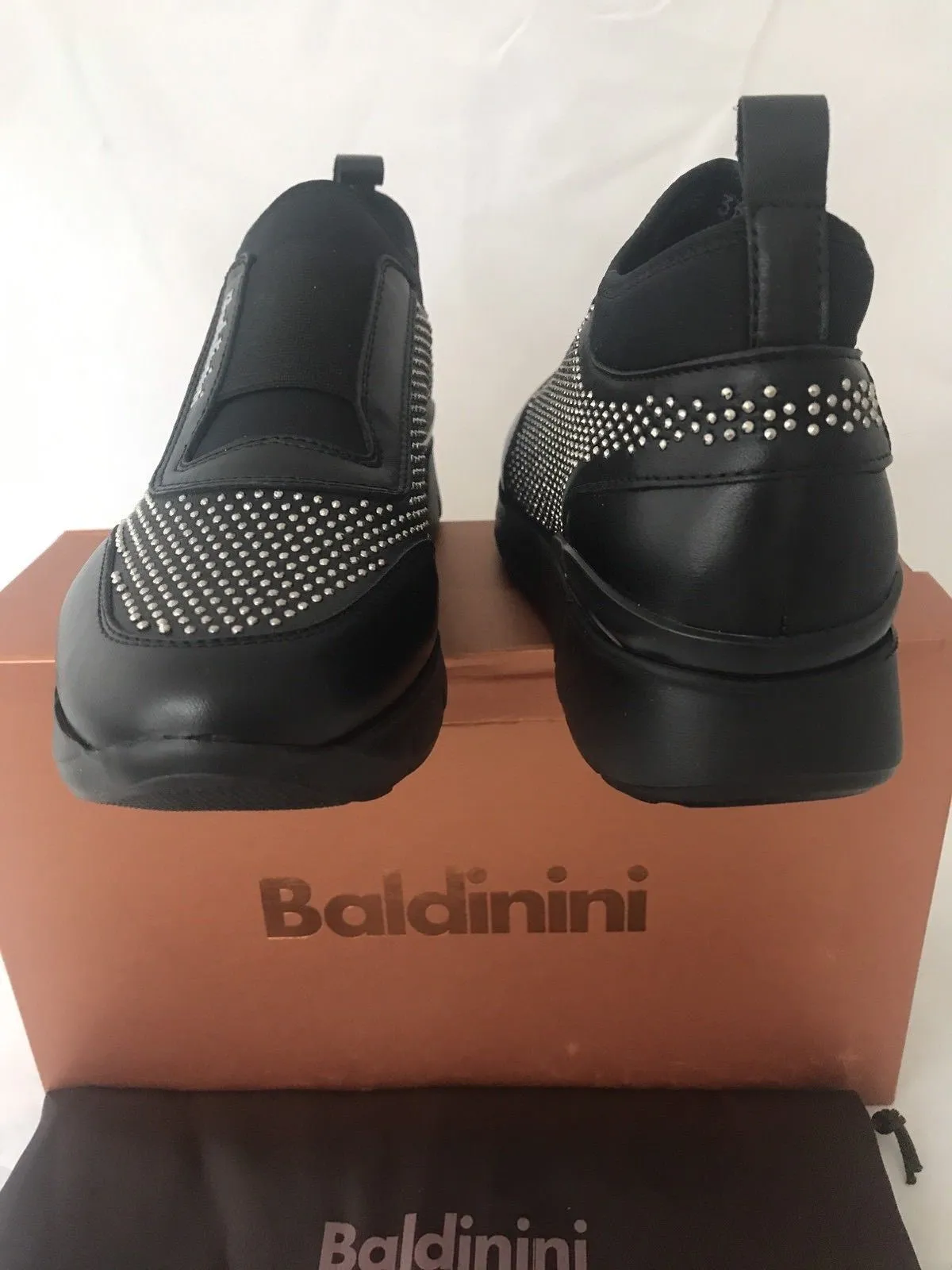 NIB $580 Baldinini Women’s  Studded Sneakers 748465  Black 37 Eu Made in Italy