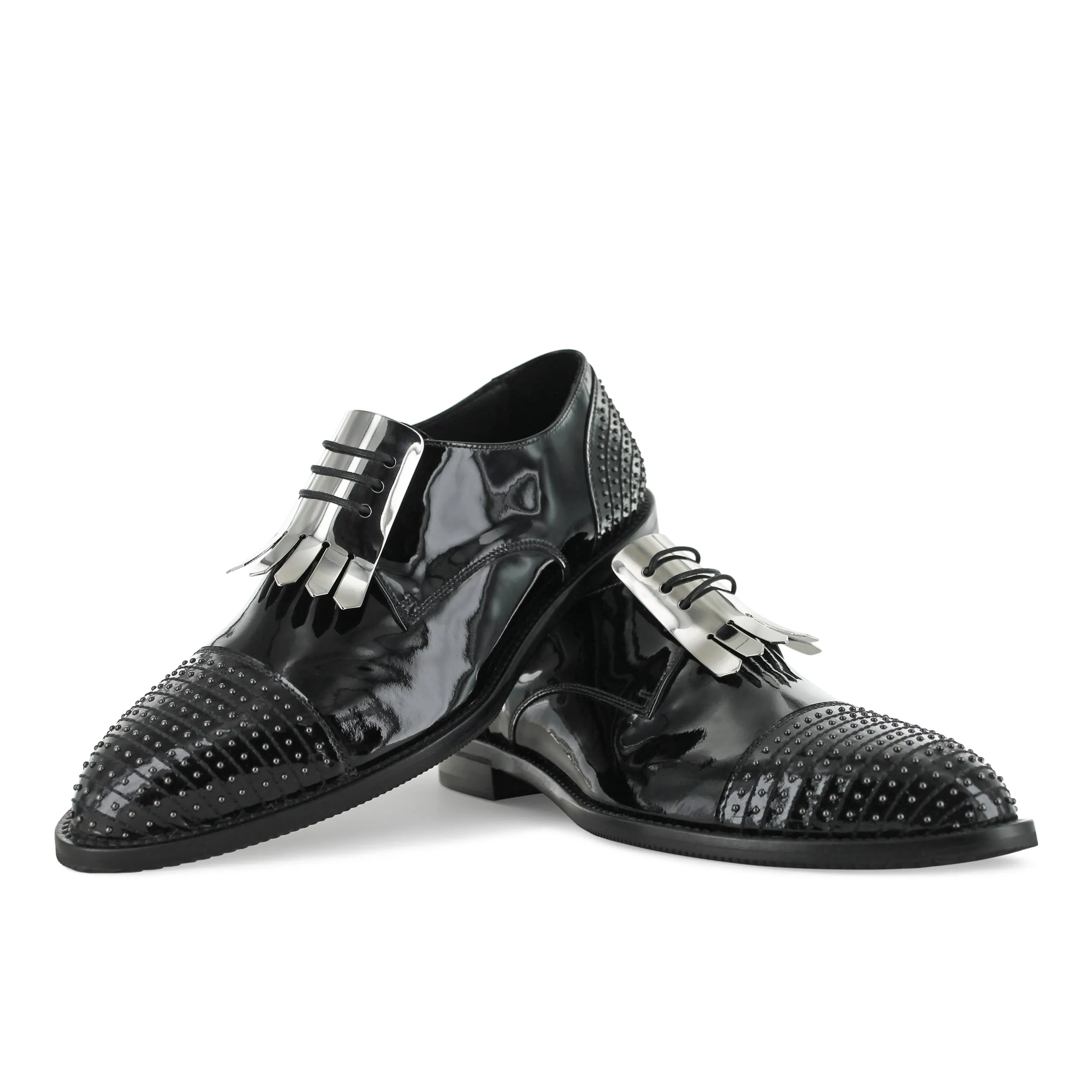 S5083 - Black Patent Eve W/ Silver Fringe