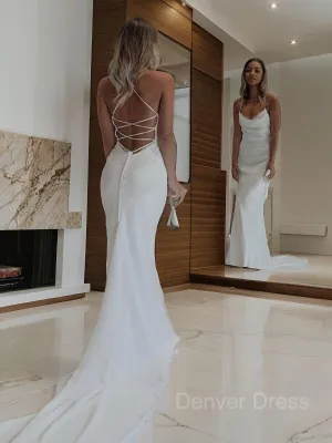 Sheath Halter Court Train Chiffon Wedding Dresses