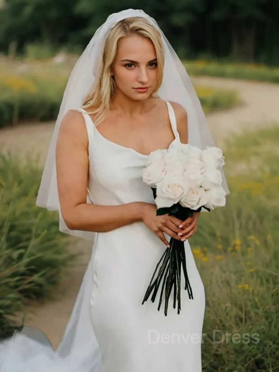 Sheath Straps Court Train Elastic Woven Satin Wedding Dresses