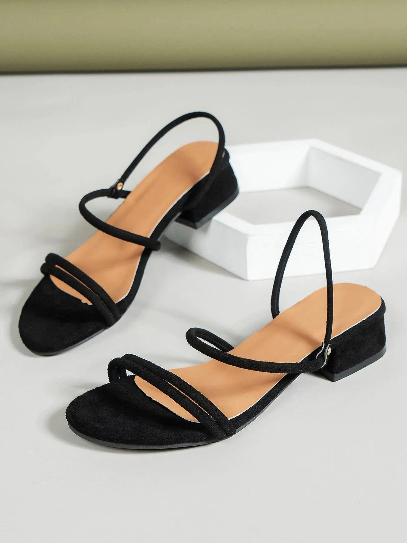 SHEIN Suedette Chunky Heeled Slingback Sandals