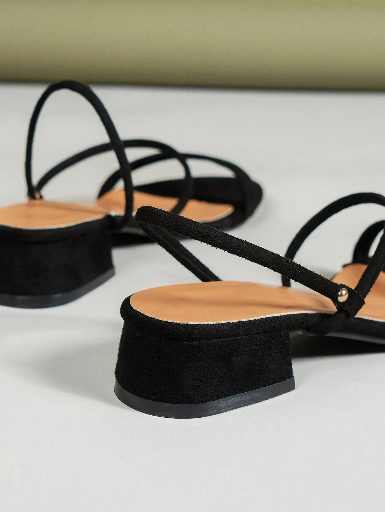 SHEIN Suedette Chunky Heeled Slingback Sandals