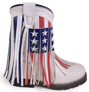 Smoky Mountain Boots White Autry Boots with Stars/Stripes Fringe for Toddlers