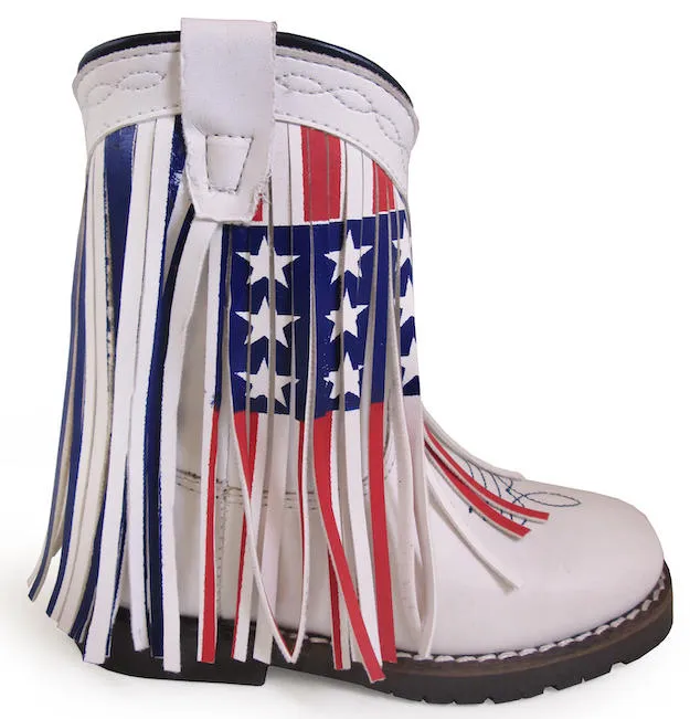 Smoky Mountain Boots White Autry Boots with Stars/Stripes Fringe for Toddlers