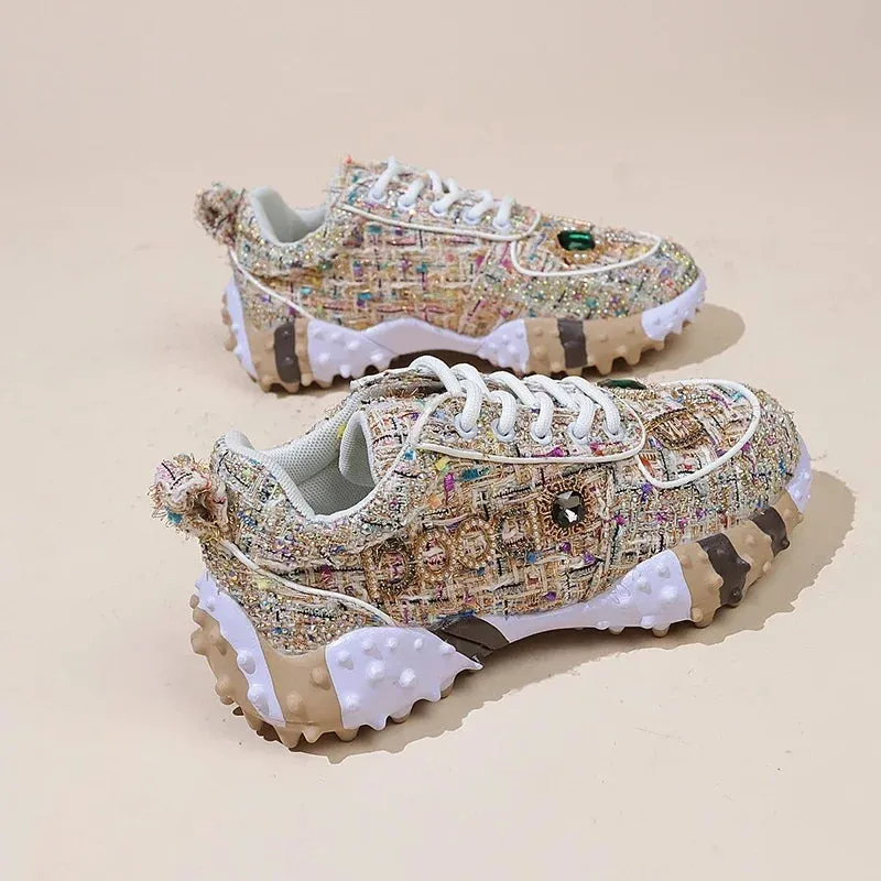 Sohiwoo Spring Autumn New Explosive Rhinestones Shoes Women's Trendy Diamond-studded Vulcanized Shoes Thick Sole Female Sneakers