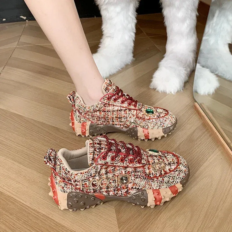 Sohiwoo Spring Autumn New Explosive Rhinestones Shoes Women's Trendy Diamond-studded Vulcanized Shoes Thick Sole Female Sneakers