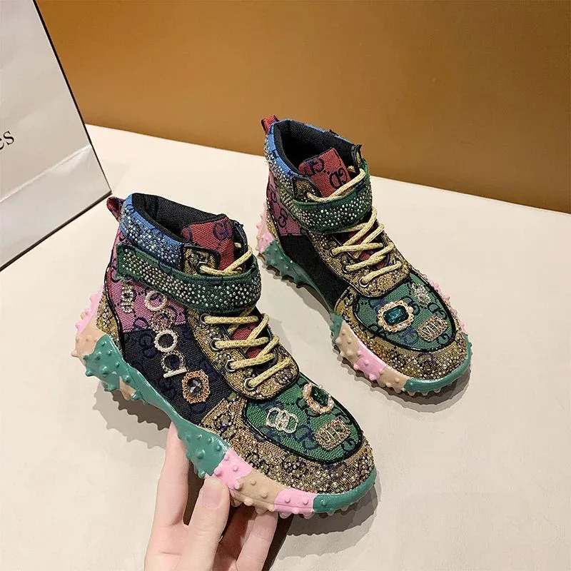 Sohiwoo Spring Autumn New Explosive Rhinestones Shoes Women's Trendy Diamond-studded Vulcanized Shoes Thick Sole Female Sneakers
