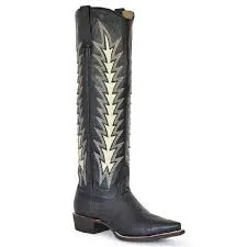 STETSON WOMEN'S JOHNNIE TALL WESTERN SNIP TOE BOOTS | BLACK/WHITE