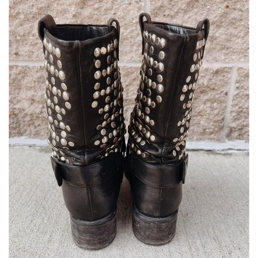 Stuart Weitzman Studded Moto Boots - Size 9