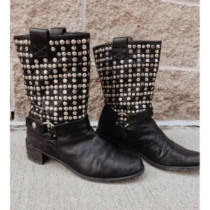 Stuart Weitzman Studded Moto Boots - Size 9