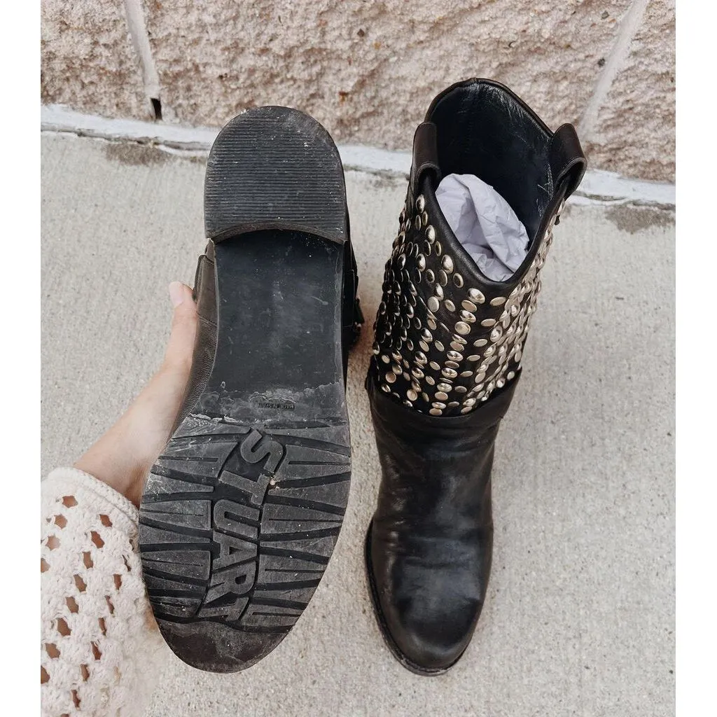 Stuart Weitzman Studded Moto Boots - Size 9