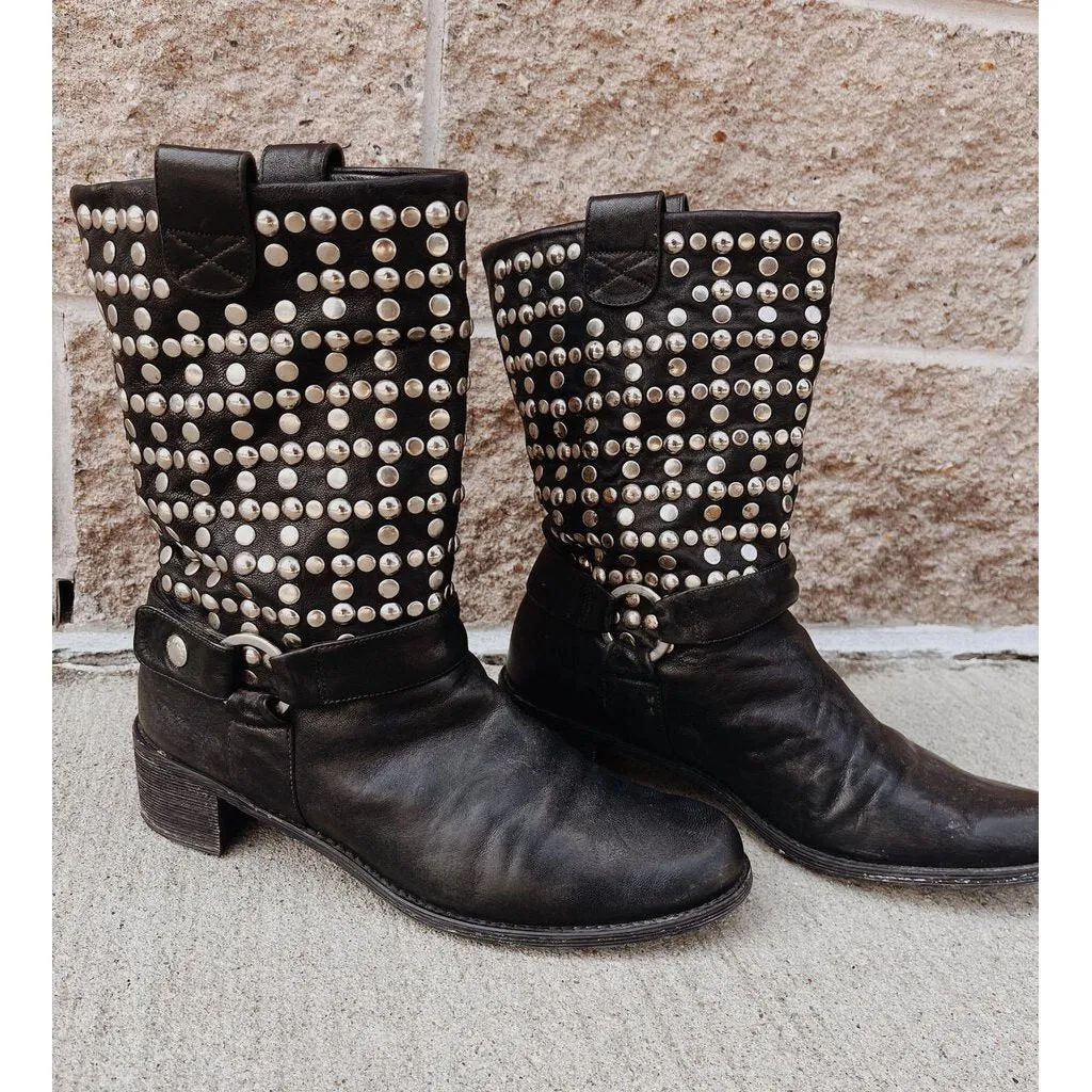 Stuart Weitzman Studded Moto Boots - Size 9