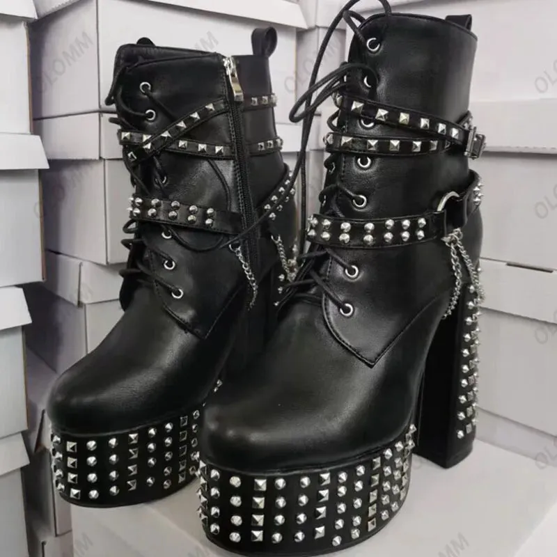 Stud & Chain Moto Boots