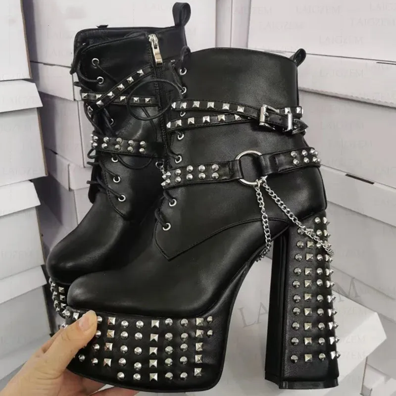 Stud & Chain Moto Boots