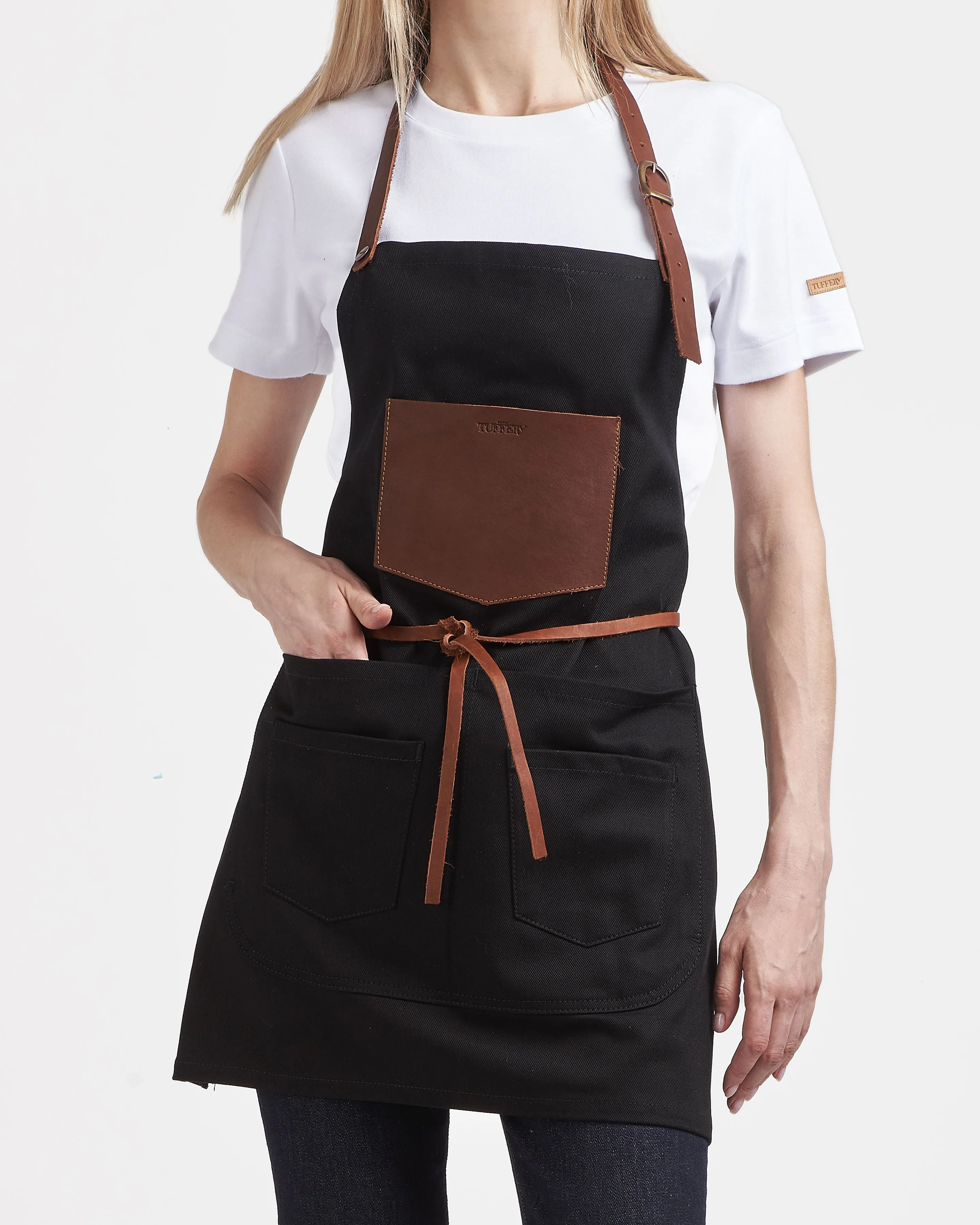 Tablier court en jean Noir