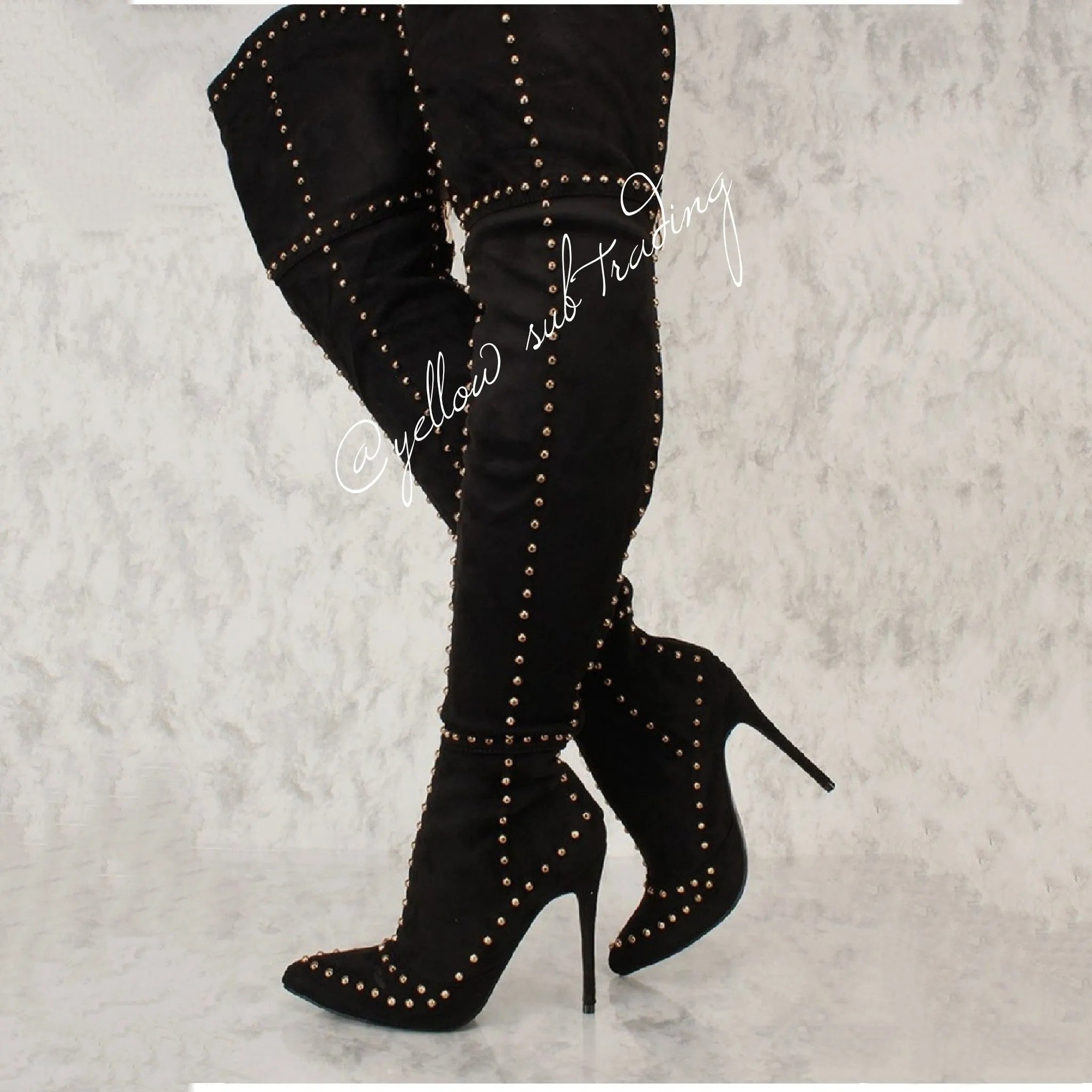 Thigh High Rivets Studded Boots