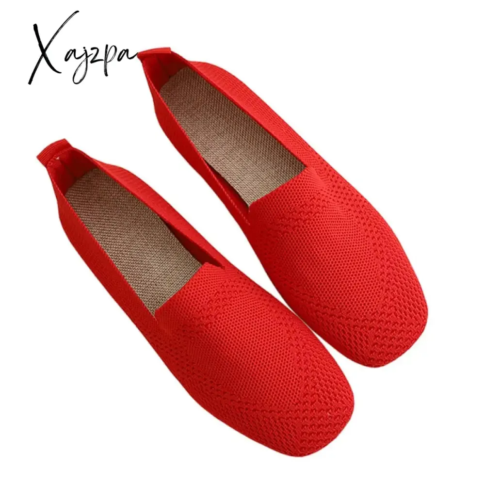 Xajzpa - 2023 Spring New Mesh Ballet Flats Women Square Toe Daily Loafers Breathable Flats Driving Shoes Sneakers Boat Shoes woman flats
