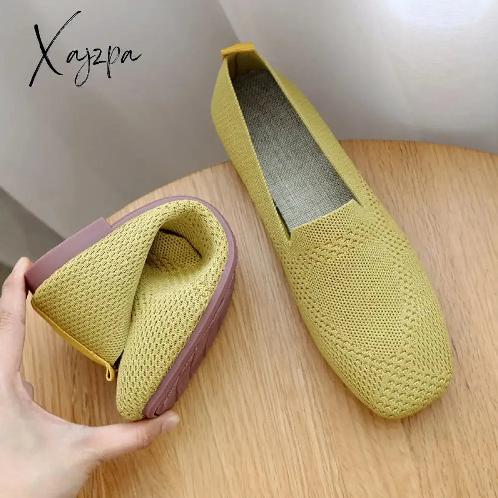 Xajzpa - 2023 Spring New Mesh Ballet Flats Women Square Toe Daily Loafers Breathable Flats Driving Shoes Sneakers Boat Shoes woman flats