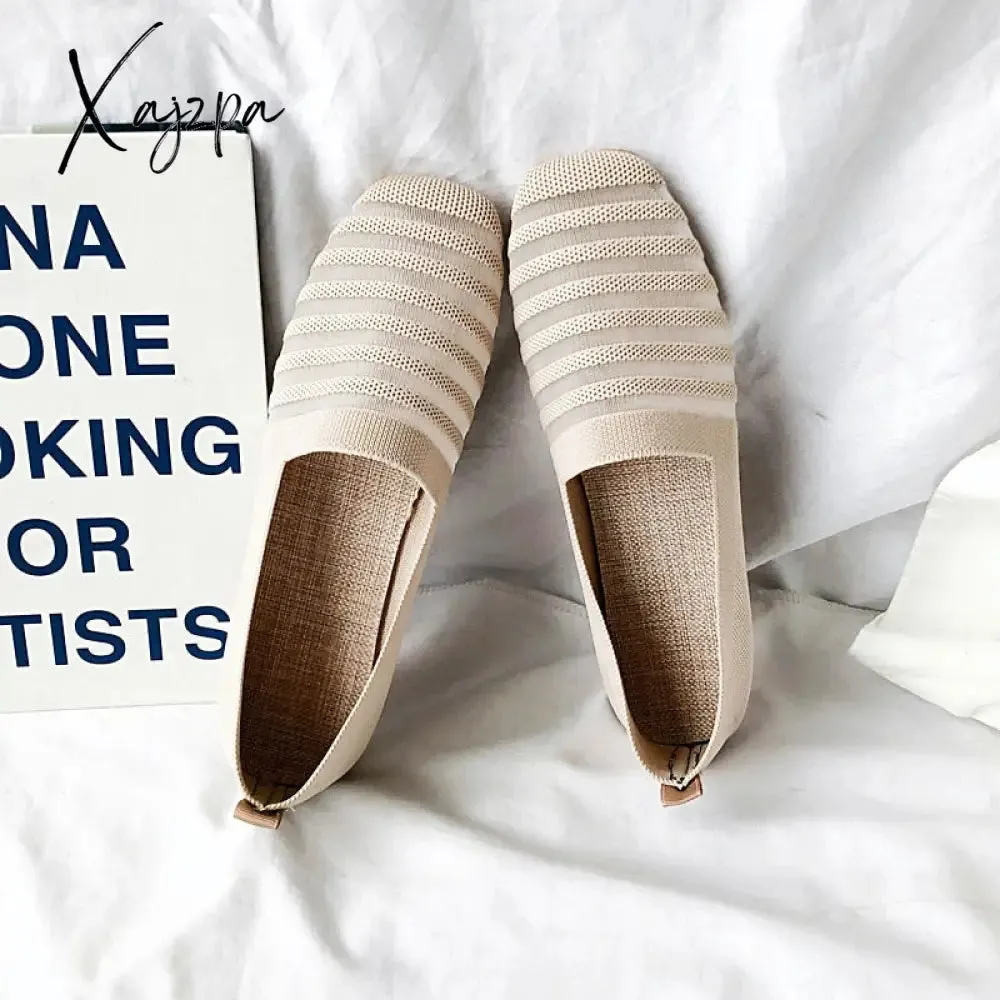 Xajzpa - 2023 Spring New Mesh Ballet Flats Women Square Toe Daily Loafers Breathable Flats Driving Shoes Sneakers Boat Shoes woman flats