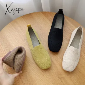 Xajzpa - 2023 Spring New Mesh Ballet Flats Women Square Toe Daily Loafers Breathable Flats Driving Shoes Sneakers Boat Shoes woman flats