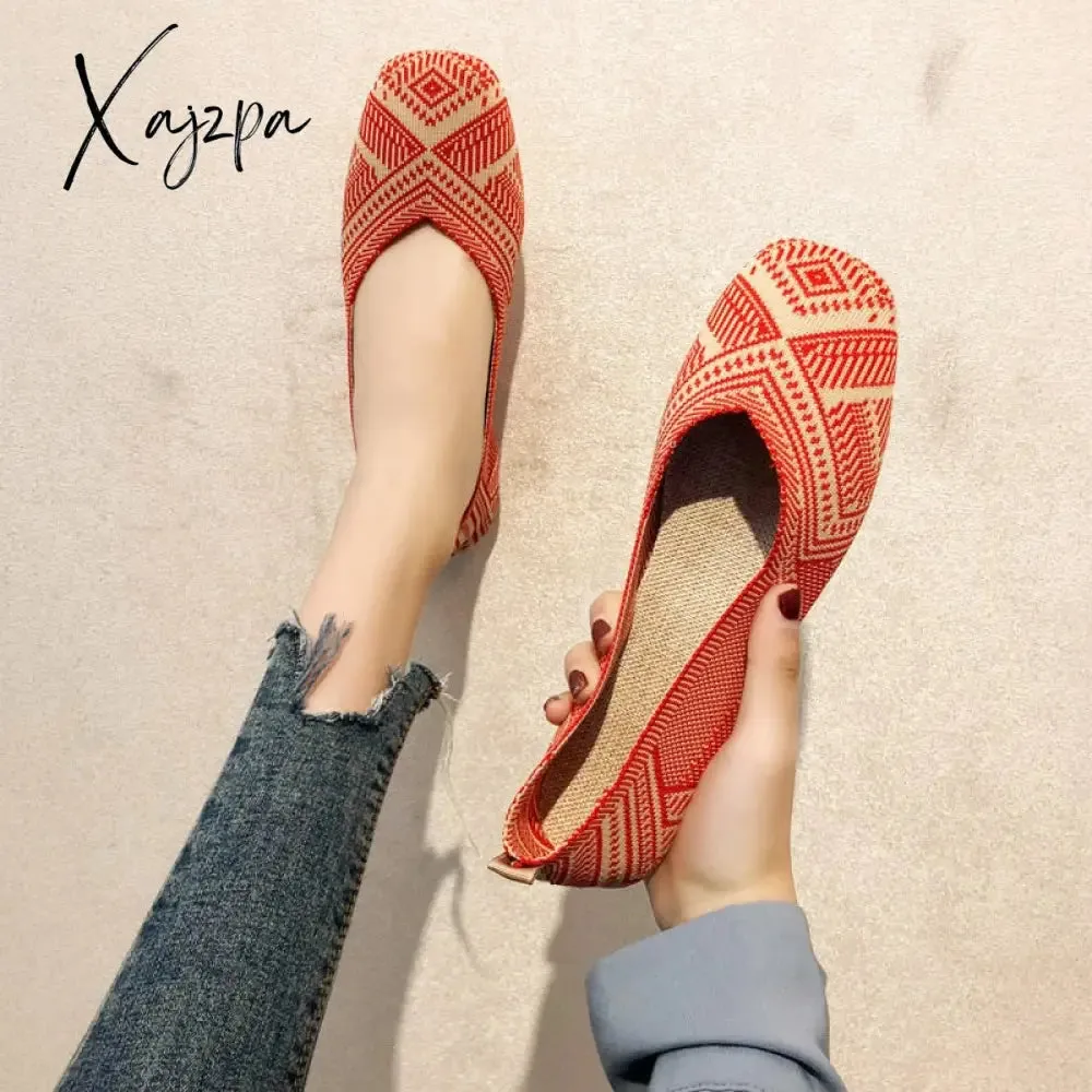 Xajzpa - 2023 Spring New Mesh Ballet Flats Women Square Toe Daily Loafers Breathable Flats Driving Shoes Sneakers Boat Shoes woman flats