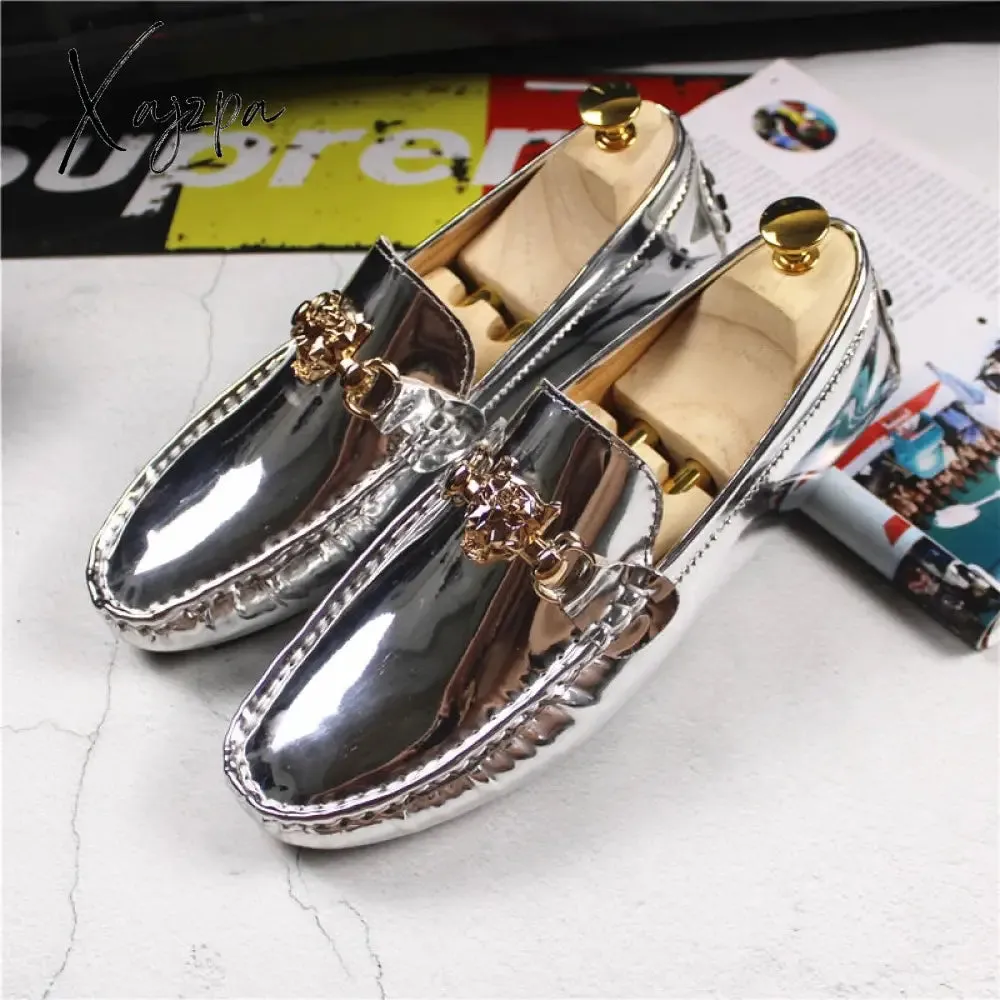 Xajzpa - Fashion Young Casual Loafers Shoes Large Size 47 48 Patent Leather Handmade Men Shoes Rubber Non-Slip Driving Men Footwear