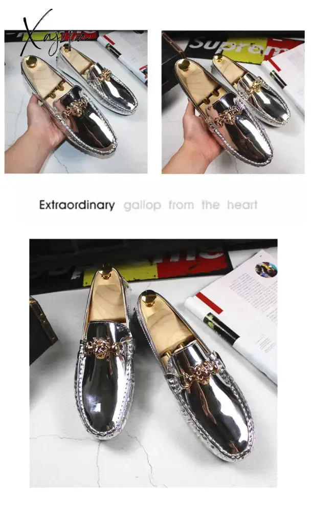 Xajzpa - Fashion Young Casual Loafers Shoes Large Size 47 48 Patent Leather Handmade Men Shoes Rubber Non-Slip Driving Men Footwear