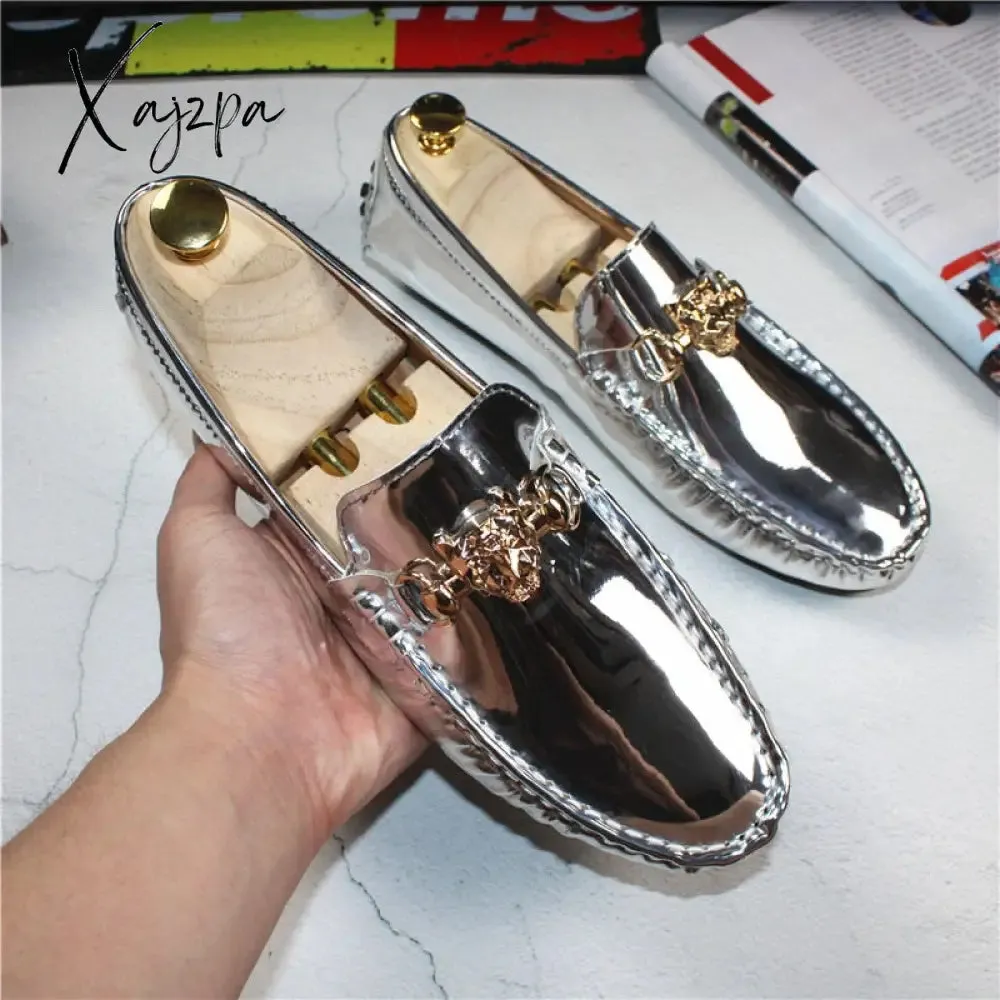 Xajzpa - Fashion Young Casual Loafers Shoes Large Size 47 48 Patent Leather Handmade Men Shoes Rubber Non-Slip Driving Men Footwear