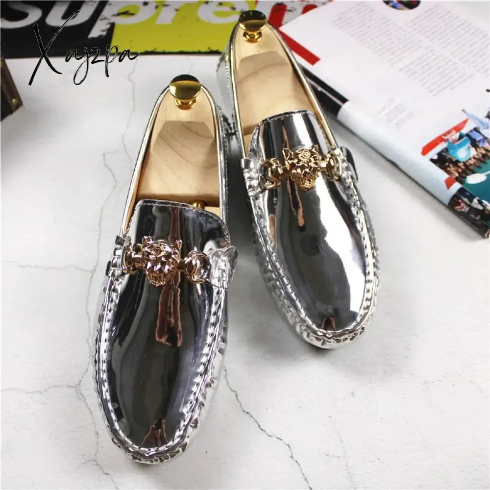 Xajzpa - Fashion Young Casual Loafers Shoes Large Size 47 48 Patent Leather Handmade Men Shoes Rubber Non-Slip Driving Men Footwear