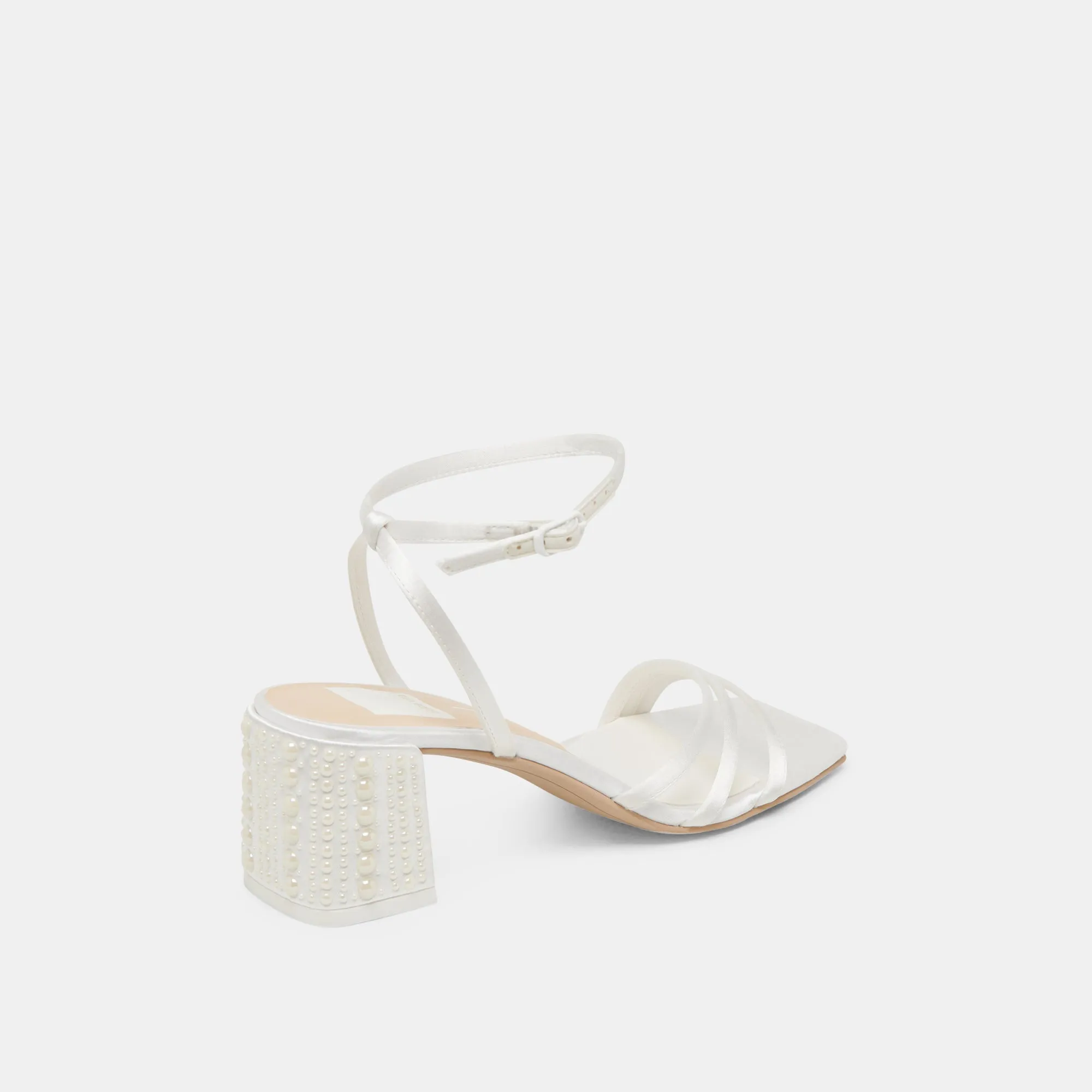 YSABEL PEARL HEELS TRUE WHITE SATIN
